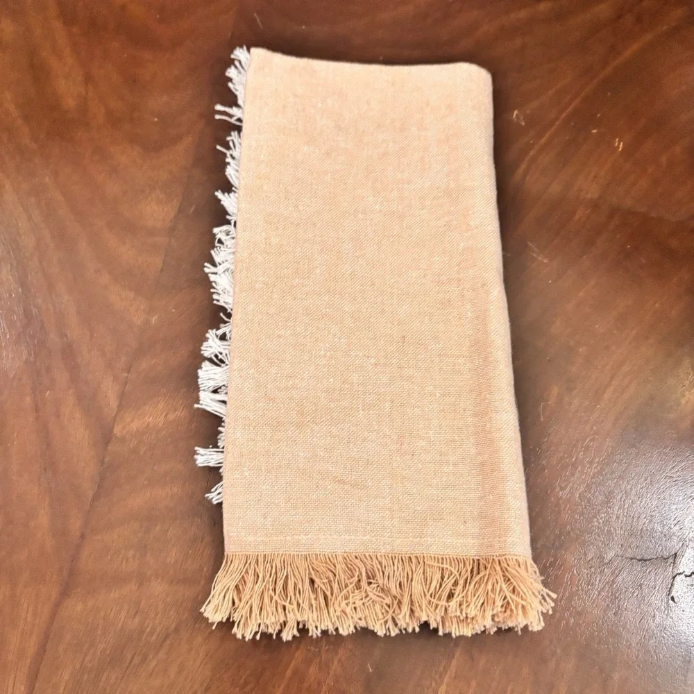 Set of 4 Quality Living Fringed Cloth Napkins Beige Tan Cotton Blend 18x18